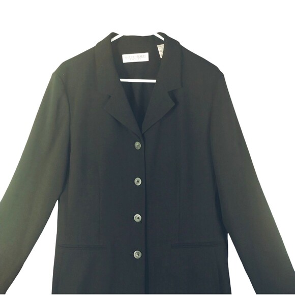 Valerie Stevens Coat Dress Women's 14 Long Sleeve Button Up Poly Lycra Black VTG - Picture 2 of 12